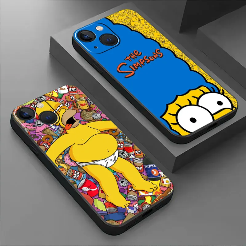 

Phone Case For Apple iPhone 14 13 12 11 Pro Max mini XS XR X 8 7 6S 6 Plus Black Silicone Soft Cover The Simpsons Father Son