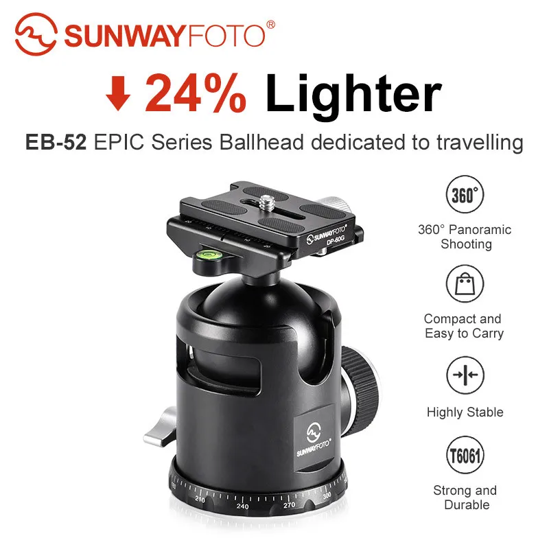 Фото SUNWAYFOTO EB-52 EPIC серия для путешественников шариковая головка штатива для DSLR камеры штатив шариковая головка Профессиональный панорамный монопод №2