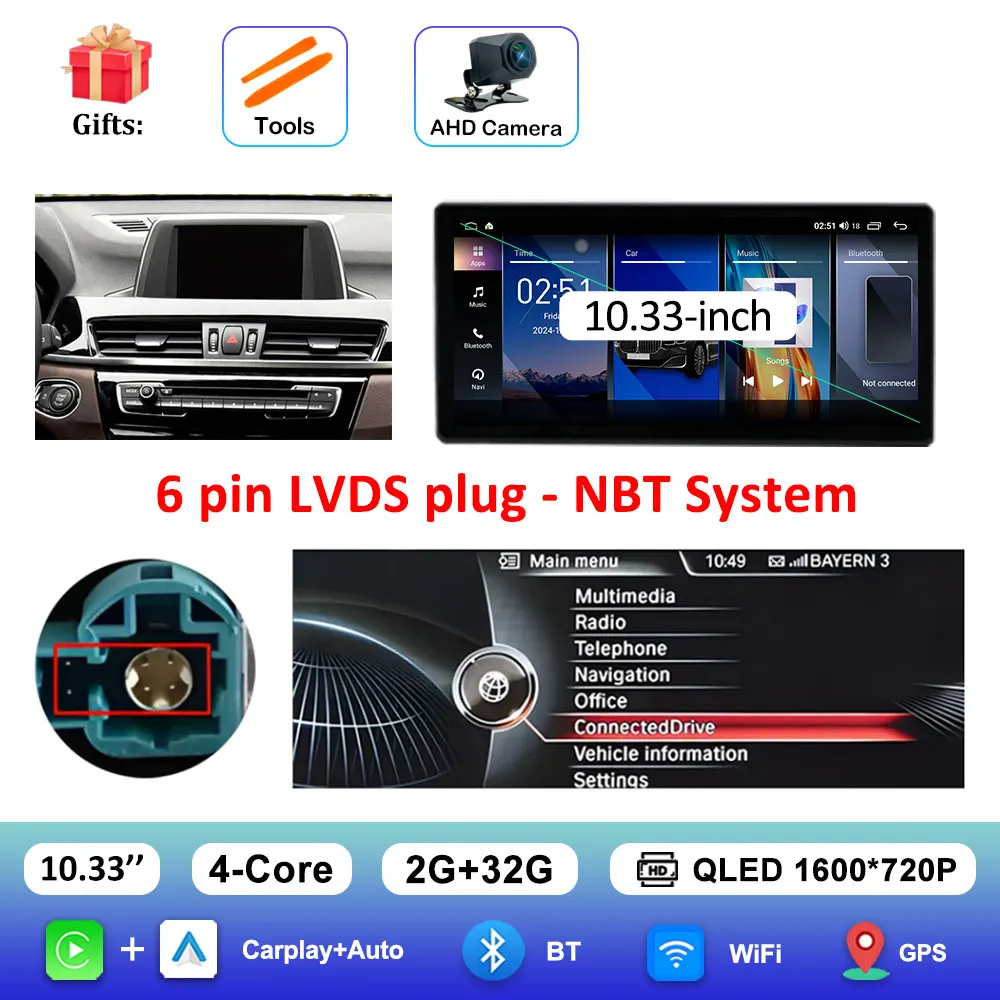 

Навигационная GPS-система с беспроводным CarPlay и Android 16 для BMW X1 F48 2016-2022 (системы NBT/EVO), автомобильный видеомультимедийный плеер, 4G аксессуары