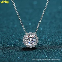 2 Carat Moissanite Necklace Earrings Set Sterling Silver Flower Diamond Halo Bridal Wedding Jewelry Sets for Women and Girls Gra