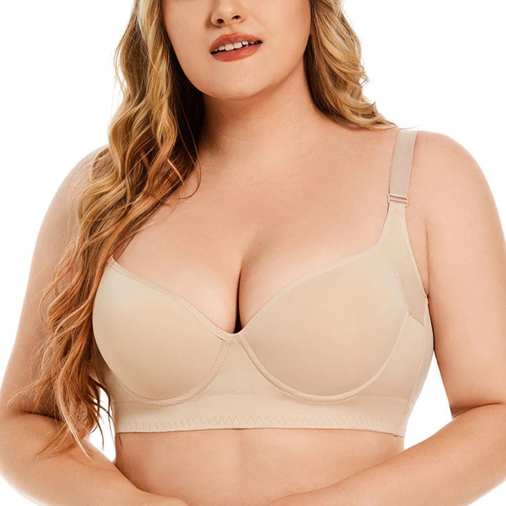 

​Women Underwire Push Up Bra Full Coverage Smooth Plus Size Bra Hides Back Fat C D F Cup Bra Ultra Thin European Lingerie