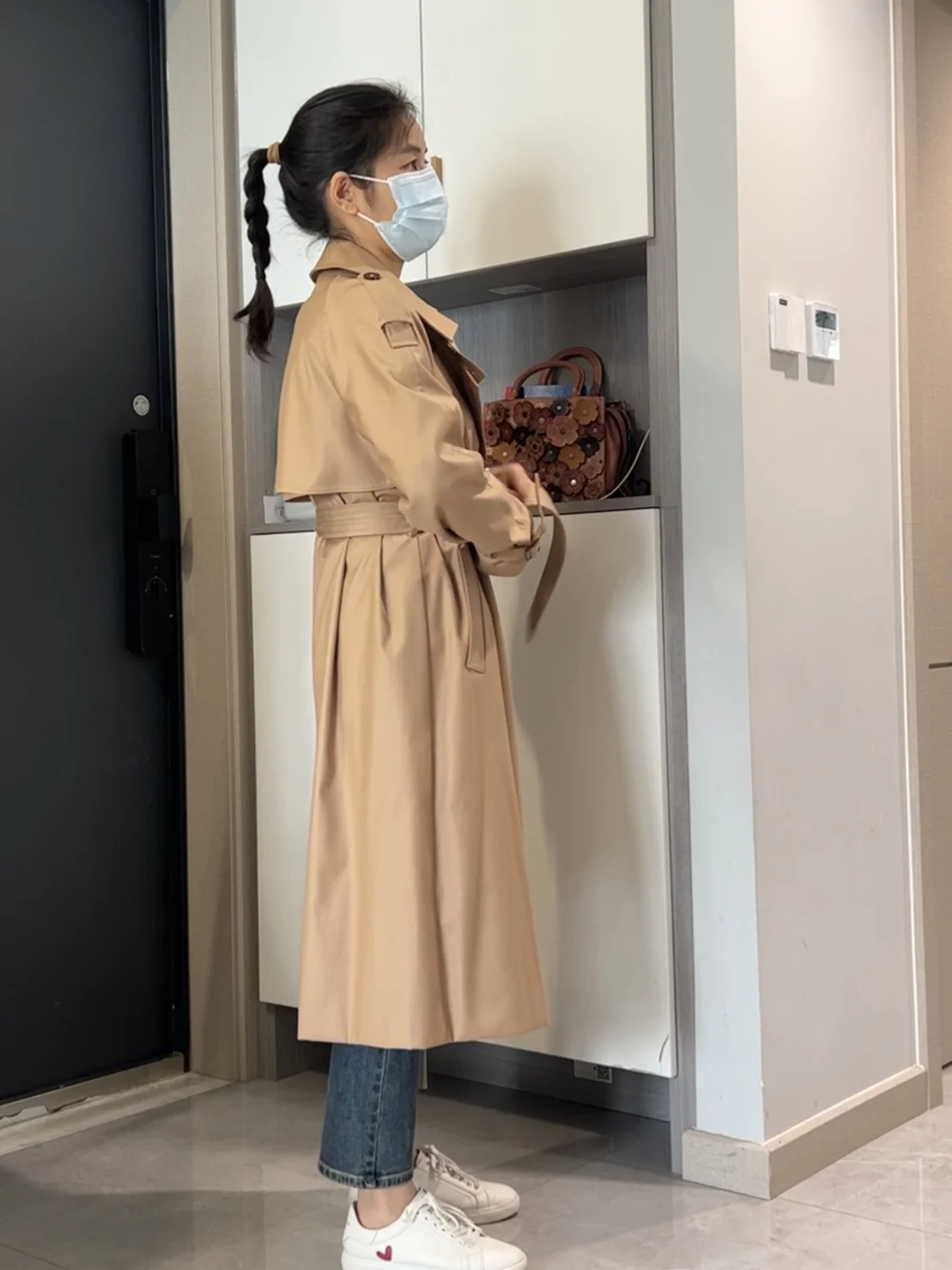 Весна и осень 2024 классический Тренч средней длины в стиле ретро темный хаки