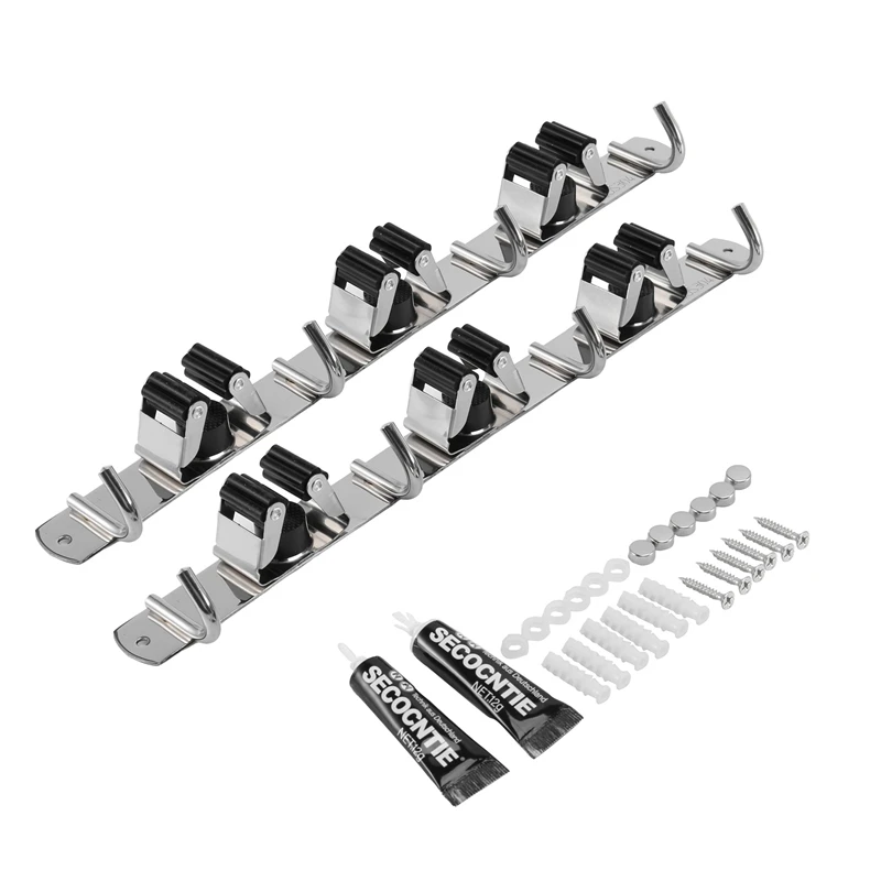 

Настенный крючок для швабры, 2 шт., настенный органайзер из нержавеющей стали для хранения, сверхпрочная вешалка для инструментов для кухни ...