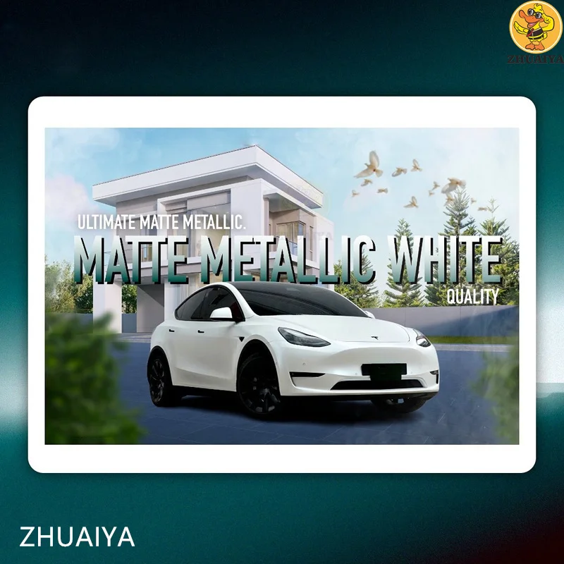 Матовая металлическая белая виниловая пленка ZHUAIYA для обмотки автомобиля легко