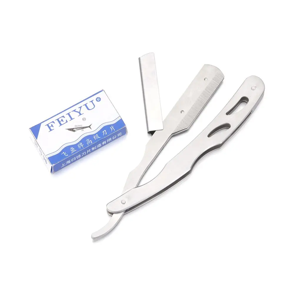 

Men Face Hair Remover 10pcs Blades Folding Shaving Knife Stainless Steel Barber Edge Razor Manual Straight Razor