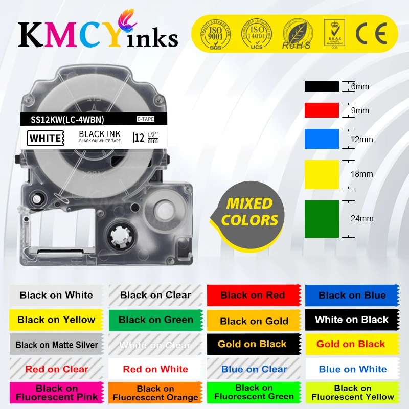 Флуоресцентные цветные этикетки KMCYinks лента совместимая с SS12KW EPSON LW-300 LW-400
