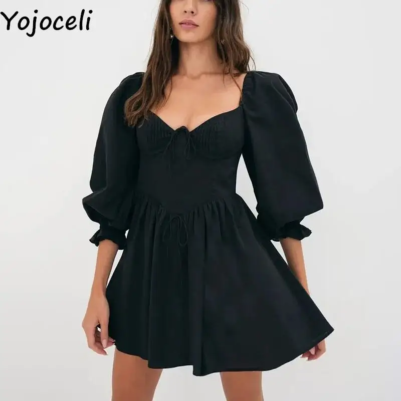 

Сексуальное женское весеннее черное платье Yojoceli с бантом, летнее повседневное плявечерние вечернее платье, короткое элегантное платье с кв...