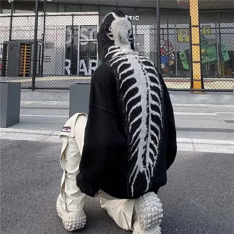 Свитер Y2k с графическим принтом свитера напуском и капюшоном для мужчин зимний