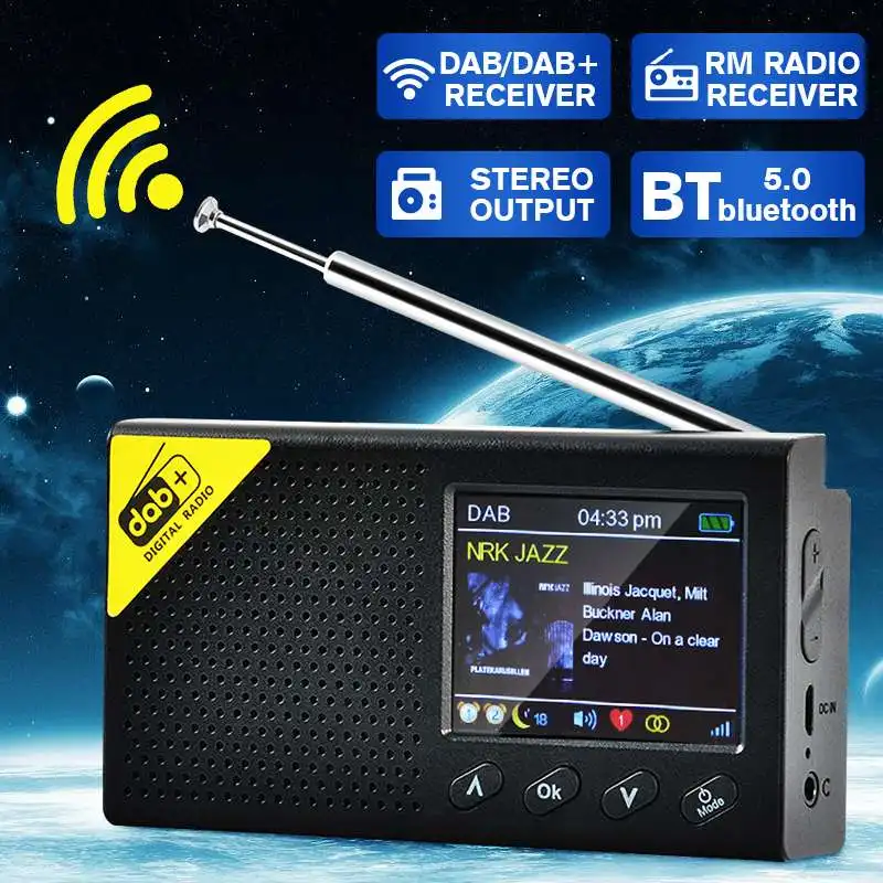 

Portable bluetooth 5.0 Digital Radio DAB/DAB+ and FM Receiver USB Rechargeable Lightweight Home Office Radio Dual Alarm Clock