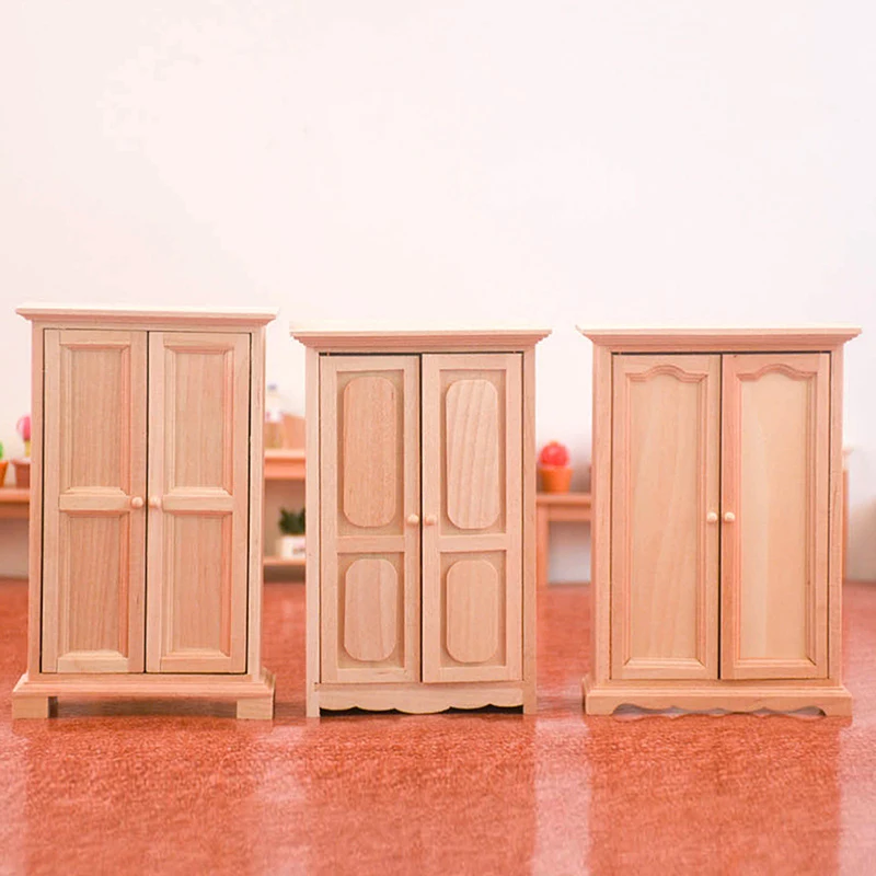 

1/12 Scale Miniature Wooden Chinese Classical Wardrobe Mini Cabinet Shelf Bedroom Furniture Kits Home Living For Dollhouse 1pc