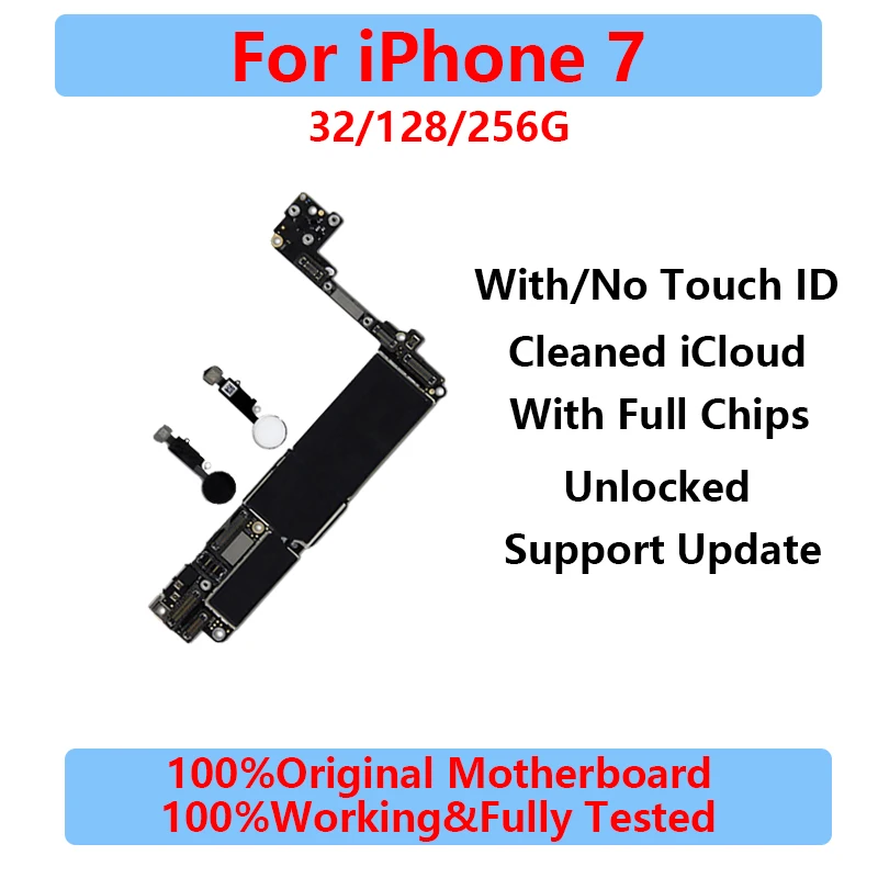 

For iphone 7 Motherboard With Touch ID/Without Touch ID 32GB 128GB 256GB 100% Original Free iCloud for iphone 7 Logic Boards