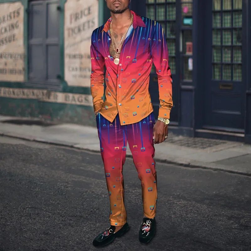 

2023 Men's Streetwear/Sportswear Temperament Long Sleeve Shirt and Pants Two Piece Sports Casual Set