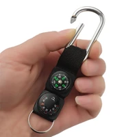 multifunction 3 in 1 camping climbing hiking mini carabiner w keychain compass thermometer hanger key ring black
