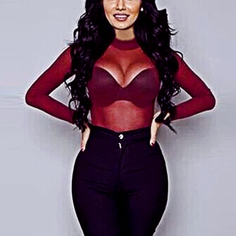 

2022 New Sexy Top T-shirt Transparent Gauze Blouse Long Sleeve Tulle Slim Ladies Turtleneck Women T-shirt