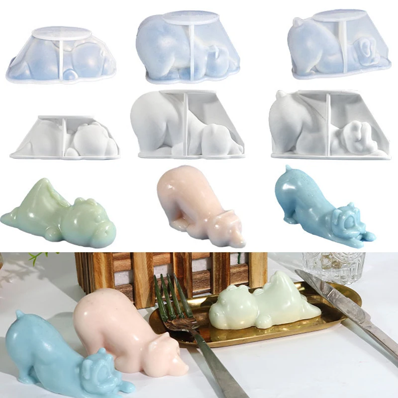 Lying Prone Animal Dinosaur Candle Silicone Mold Puppy Soap Resin Plaster Making Tool Bear Chocolate Cake Mould Desk Decor Gifts