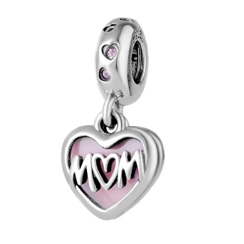 

High Quality S925 Silver Women Bracelet Bead Love Mom Heart Dangle Charm DIY Jewelry Lady Girl Birthday Gift