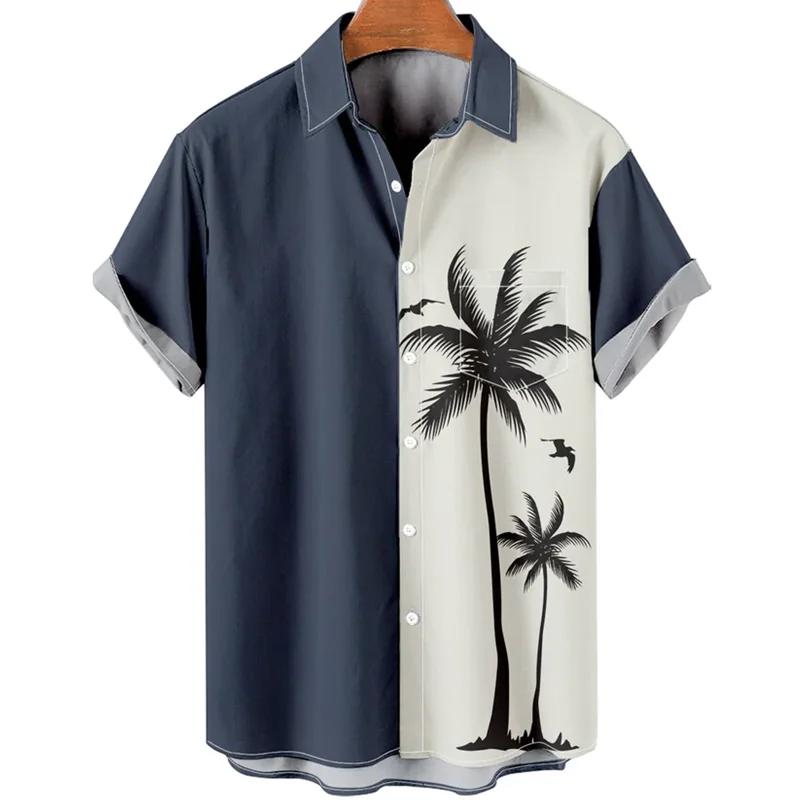 

Summer Men's Shirts Coconut Tree Print Fashion Men's Clothing Simple Breathable Short Sleeve Tops Beach Hawaiian Shirts for Men