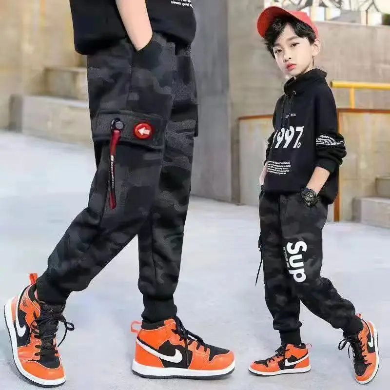

2023 New Children's Overalls Boys Casual Sports Pants Boys Overalls Camouflage Chinese Style Classic Youth Pants 4-12 Years Old