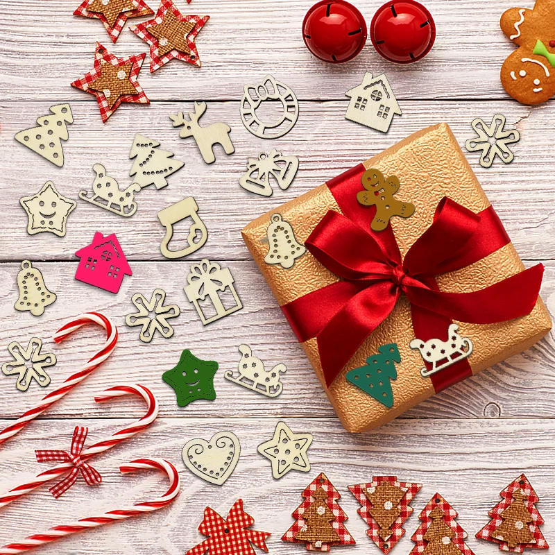 50 шт. смешанные незавершенные деревянные рождественские украшения сделай сам