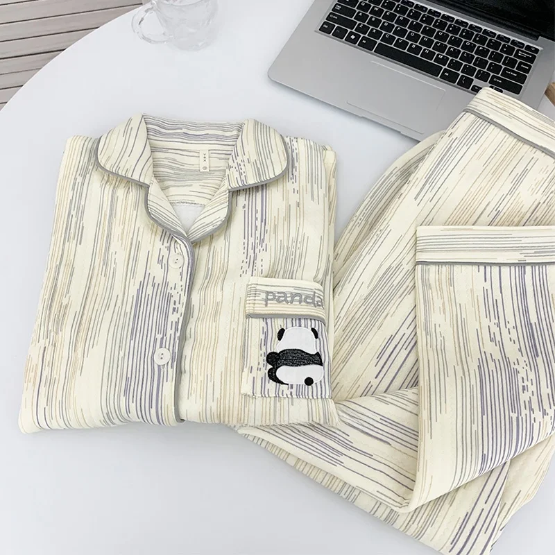 Женская пижама в стиле панды осенне-зимняя утепленная хлопковая прослойная