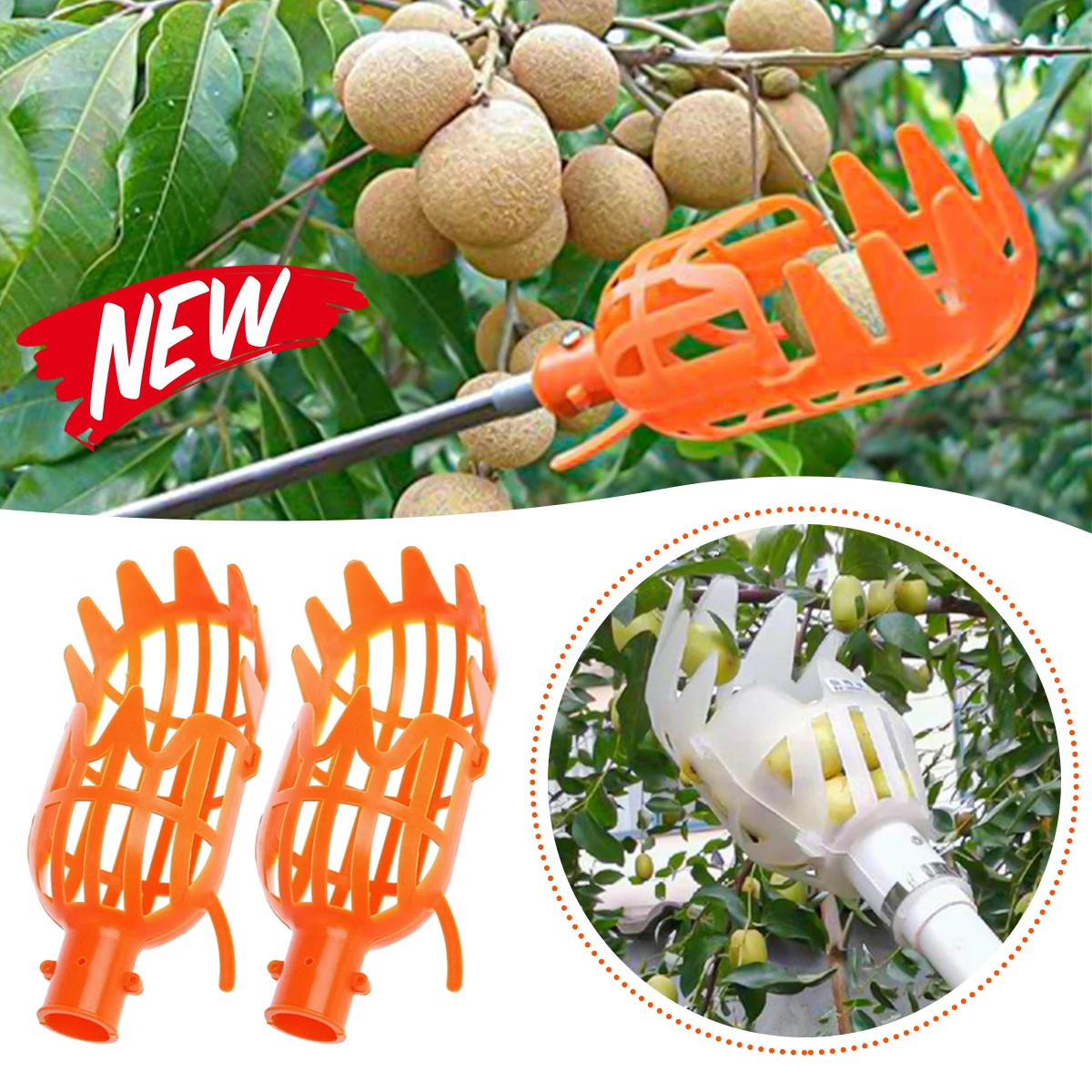 

2Pcs Fruit Picker Basket Head Plastic Fruit Picking Tool High-Altitude Catcher Fruit Utensil for Garden Labor Saving supplies