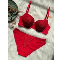 2022 new sexy lingerie briefs embroidery gather contrast color womens bra and panty natal year red underwire underwear suit