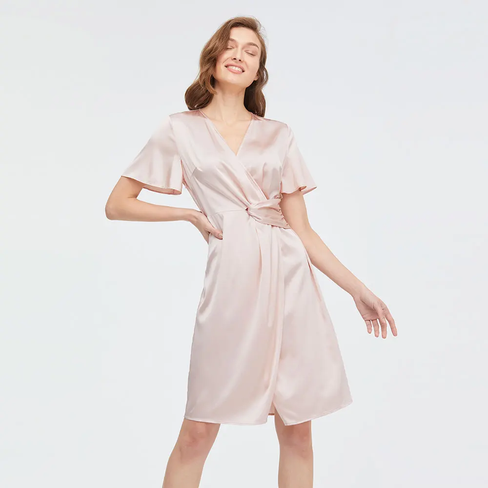 

Silk Dress Stylish Overlapping Design Women NEW Free Shipping