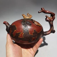 8 chinese yixing zisha pottery squirrel grape branch handle pot teapot purple clay pot red mud ornaments gather fortune