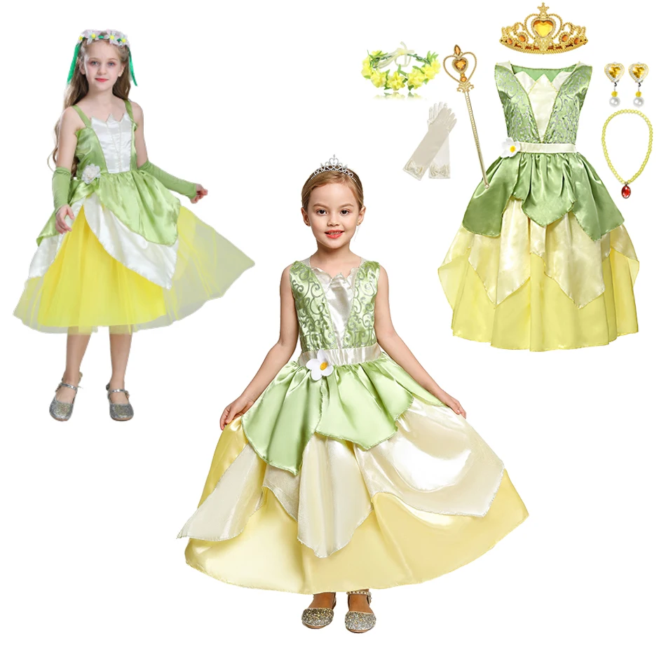 

Fairy Tale Princess And Frog Costume For Kids Girls Cosplay Princess Tiana Tutu Dresses Birthday Gown Prom Party Frocks Vestido