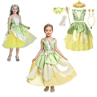 fairy tale princess and frog costume for kids girls cosplay princess tiana tutu dresses birthday gown prom party frocks vestido