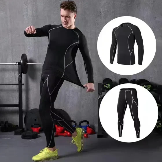 Мужской костюм для фитнеса боди быстросохнущая одежда с длинными рукавами бега