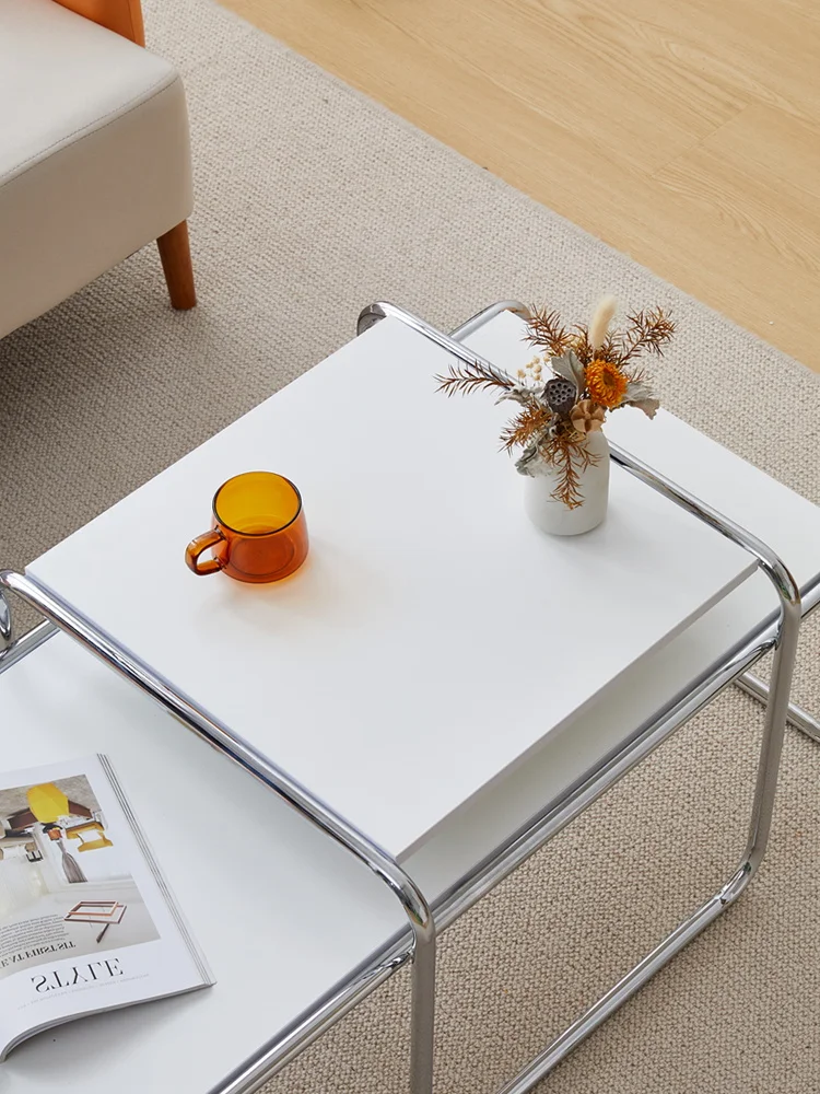 

Coffee Table Cover Middle-Ancient Stainless Steel Long End Table Nordic Minimalism Rectangular White Side Table Low Table