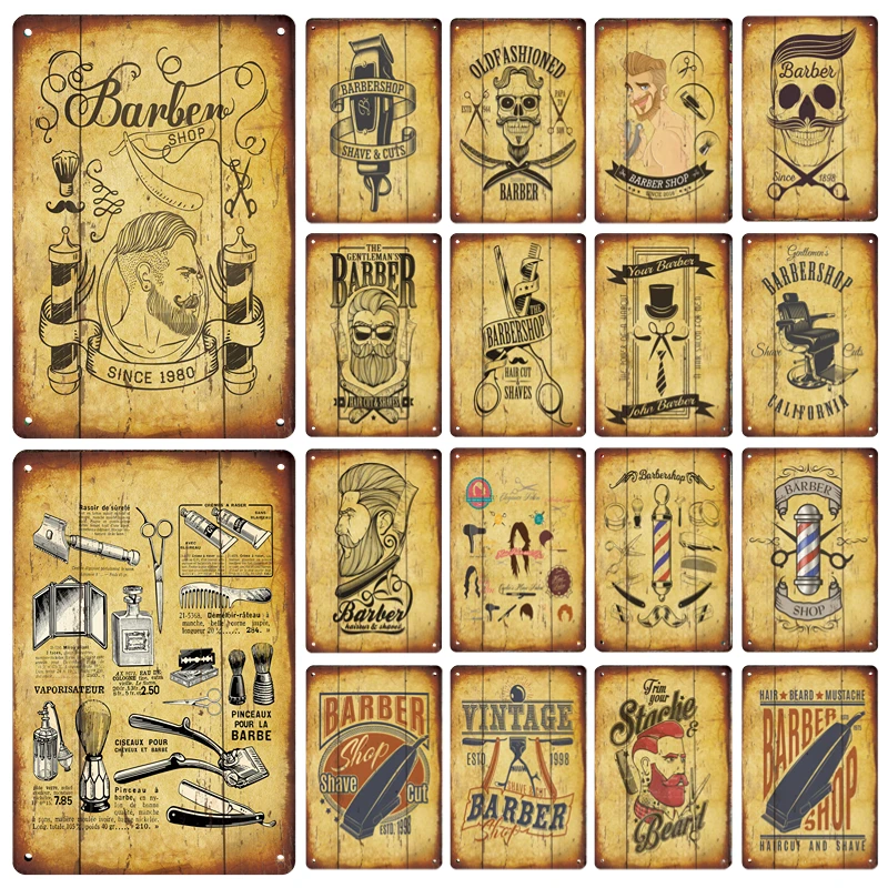 

Vintage Barber Shop Metal Signage Tin Painting Advertising Sign Home Living Room Bathroom Shop Barber Shop Wall Art Decoration