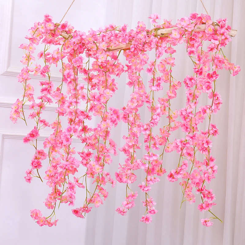

1.8M Artificial Flowers Vine Silk Flowers Garland Fake Vines Hanging Cherry Blossom Flowers For Wedding Arch Home Garden Decor