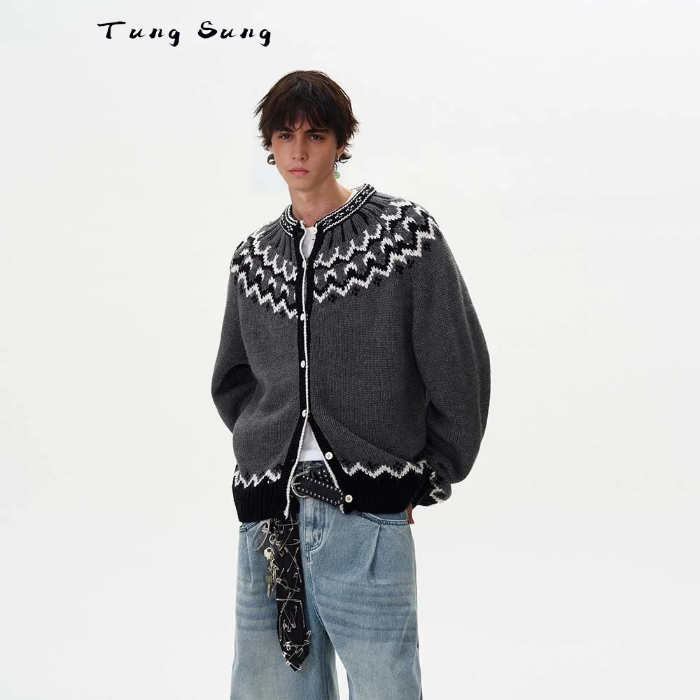 Tung солнце кардиган свитер мужской корейский Y2k Hombre мужская одежда свитера на
