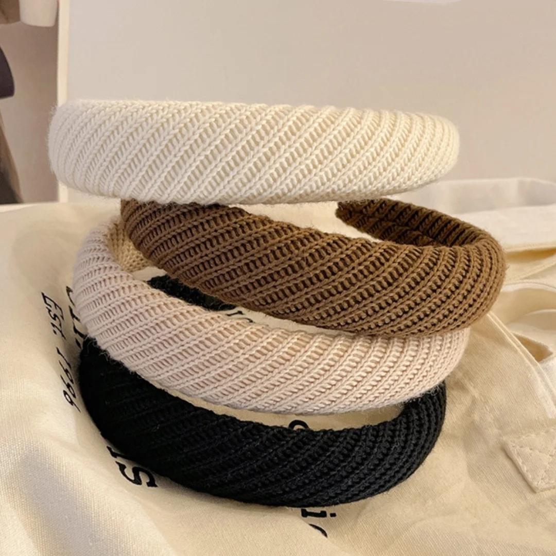 Ретро Черный Белый Коричневый Повязка Для Волос Осень И Зима Шерстяная Вязаная