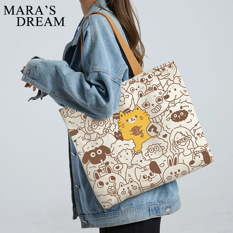 Сумка Mara's Dream с мультяшным рисунком медведь кот тигр Брезентовая сумка милая