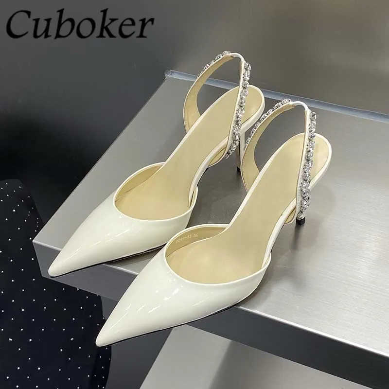 

Crystal Slingback High Heels Women Shoes Pointed Toe Patent Leather Woman Pumps Sexy Party Wedding Shoes Bride Ladies Shoes 2022