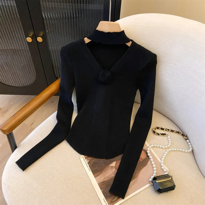 Pure Desire винтажный топ с v-образным вырезом и бретелькой на шее полый вязаный