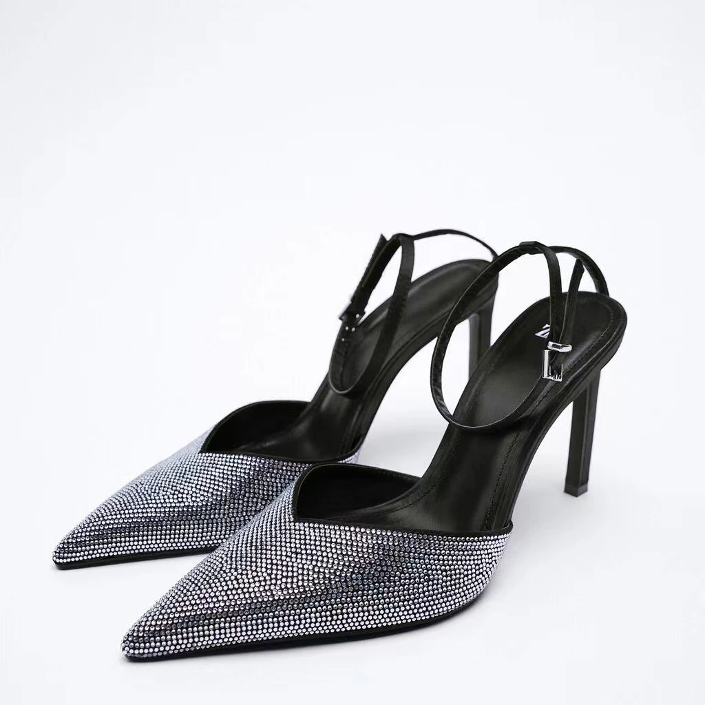 

ZARZ Brand 2022 New Summer High Heel Sandals Women Fashion Ankle Strap Pumps Elegant Pointed Toe Bling Shoes Woman Plus Size 41