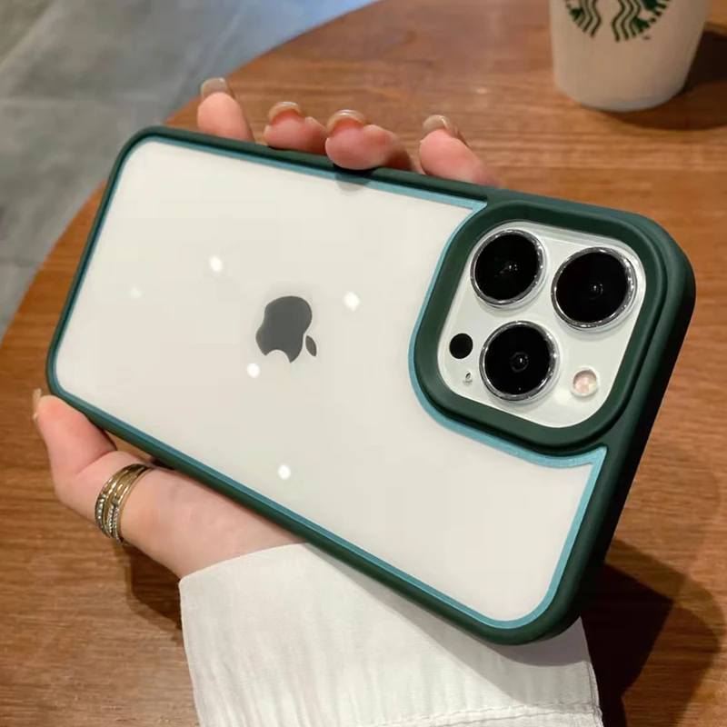 

Luxury Transparent Shockproof Armor Case For iPhone 11 12 13 Pro Max X XS XR Metal Camera Protection Silicone Bumper Candy Cover