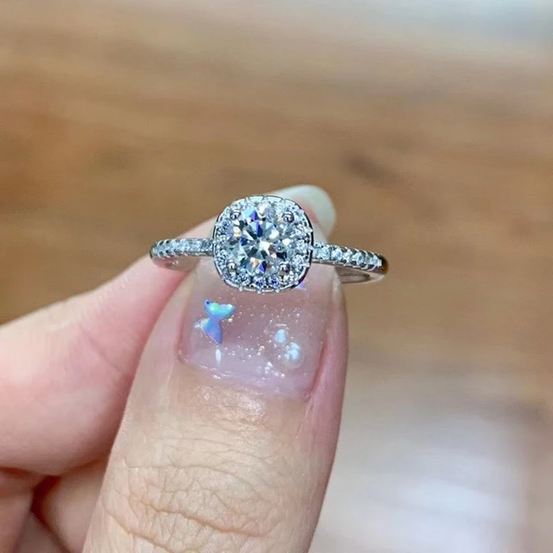 

0.5ctw Sterling Silver Moissanite Ring Open Adjustable Round Ladies Diamond Engagement Ring gala Anniversary Luxury Jewelry Gift