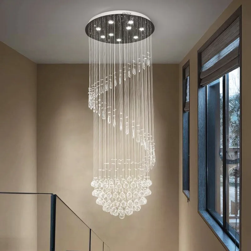 

Crystal chandelier Living room villa building middle floor duplex long chandelier simple light luxury hollow staircasechandelier