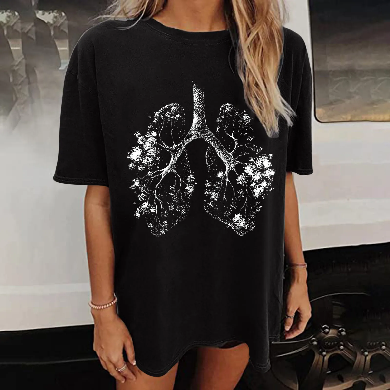 

Women Casual Printing Short Sleeve Tops Blouse Round Pocket T Shirts Women Boyfriend Graphic Tees Women Women Long Tunic Tops