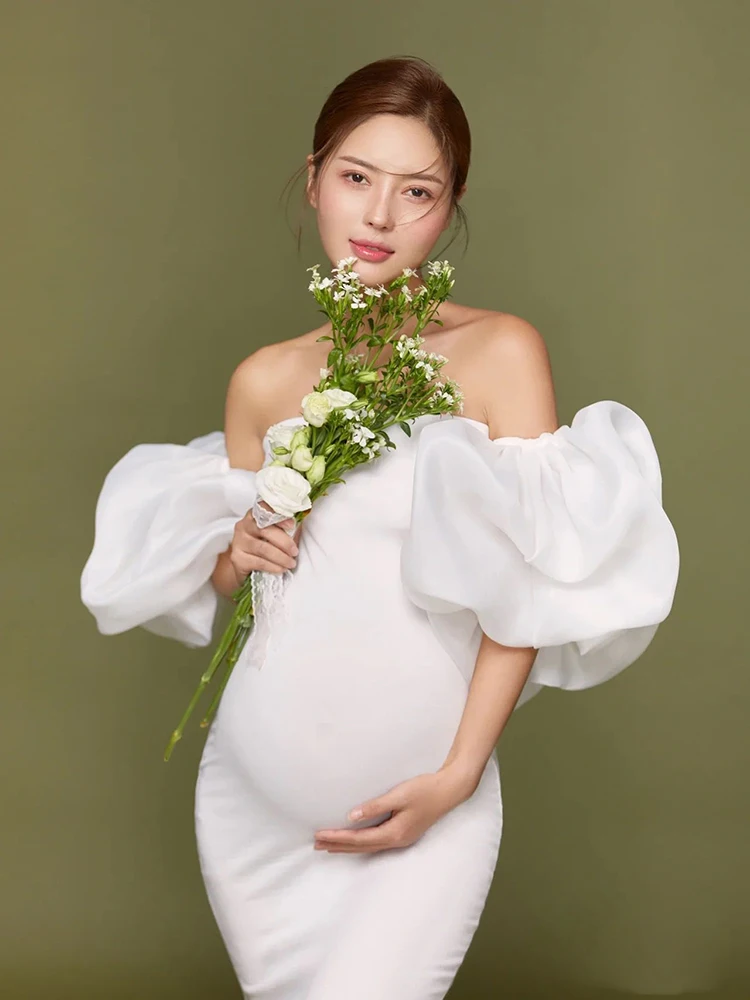 2022 New Fashion Pure White Maternity Photography Dress Novel pregnant woman photo shoot