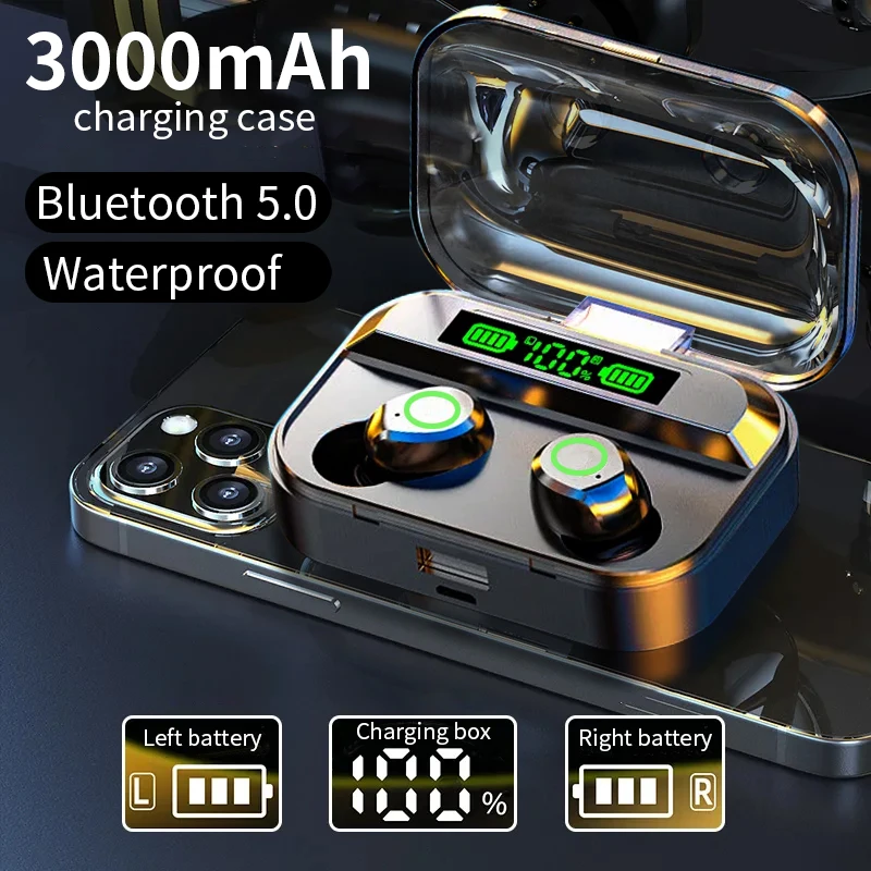 

Bluetooth-наушники TWS 5.0; Беспроводные наушники; 9D стереонаушники; Спортивные водонепроницаемые наушники; Гарнитура для зарядки смартфона