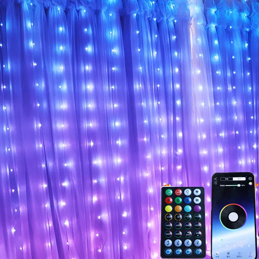 

Smart RGB Curtain String Light 3X3M 300LED App Controlled Christmas Garland Fairy Light With Remote Wedding Curtain Icicle Light