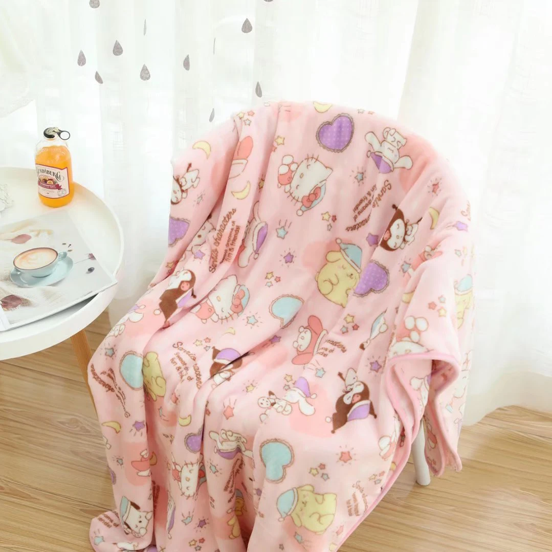 

Sanrio Image Plush Flannel Blanket Kuromi Hello Kitty Melody Summer Cool Air Conditioner Quilt Bedroom Decoration Gift for Girl