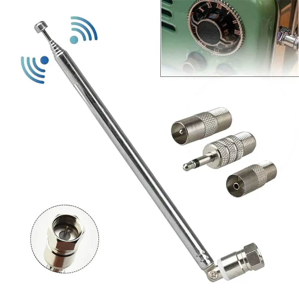 

Telescopic DAB FM Radio Aerial With 3 Adapters HiFi AV Receiver Mini System Car Antenna 76cm Stretchable Universal Replacement