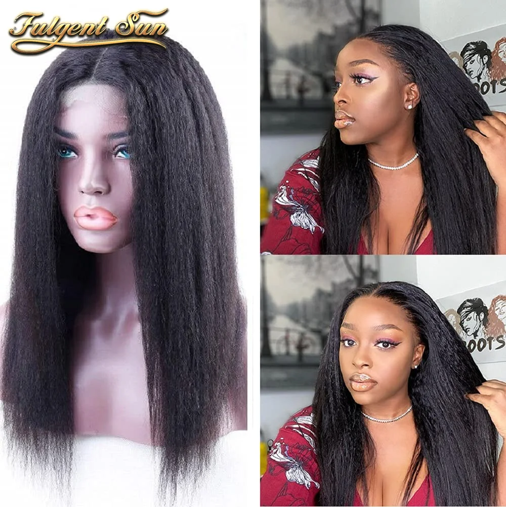 

Malaysian Human Hair Wig 4x4 Lace Closure Yaki Straight Pre Plucke 200Density Remy Hair Wigs Natural Color
